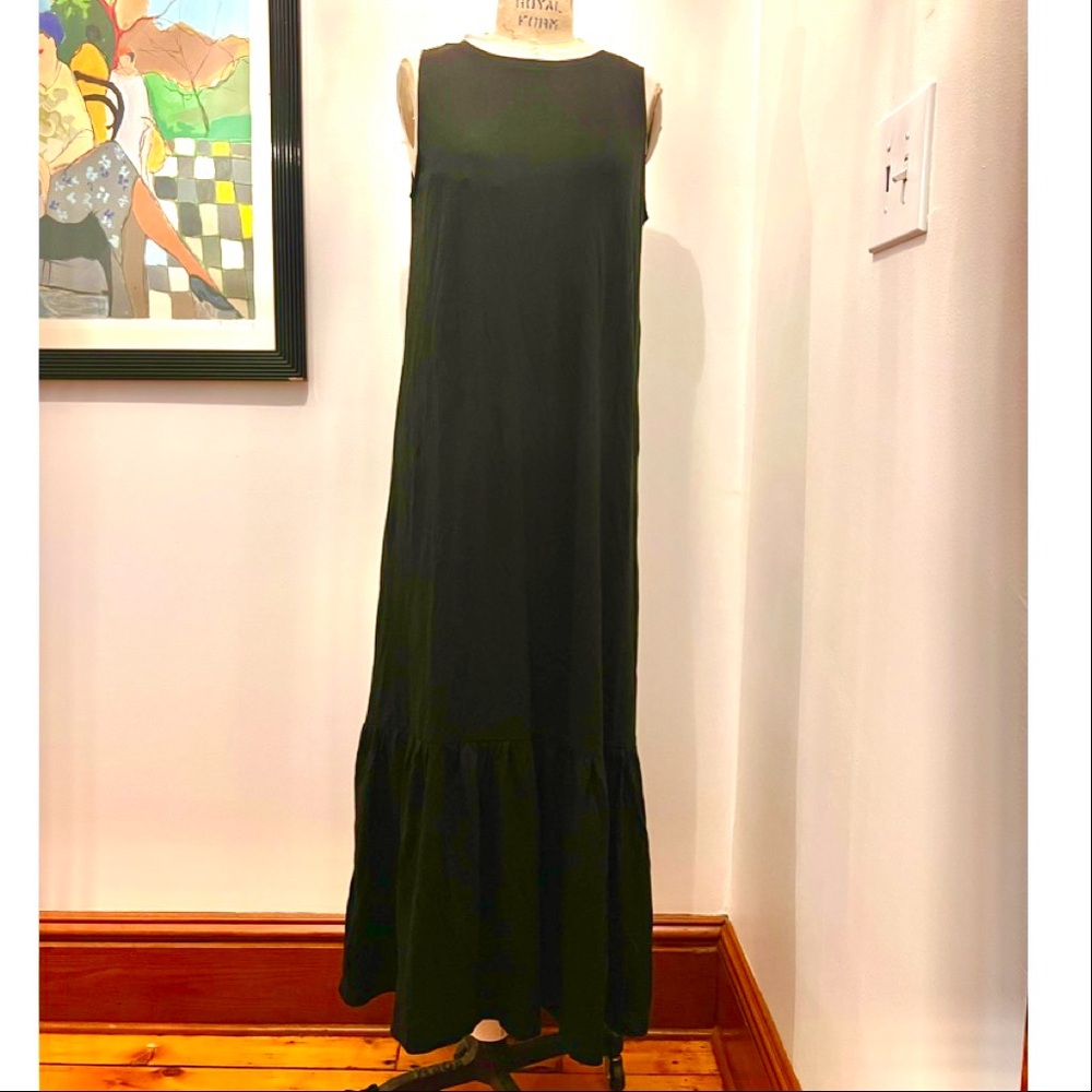 H&M Cotton Black Round Neck Sleeveless Maxi Dress Ruffle Detail M